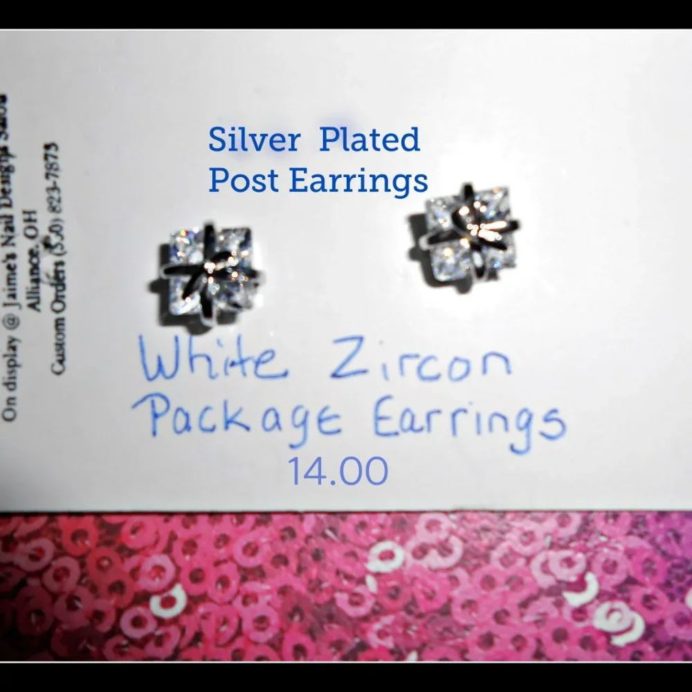 Petite White Sparkling Crystal Package w/ Bow Pierced Post Earrings